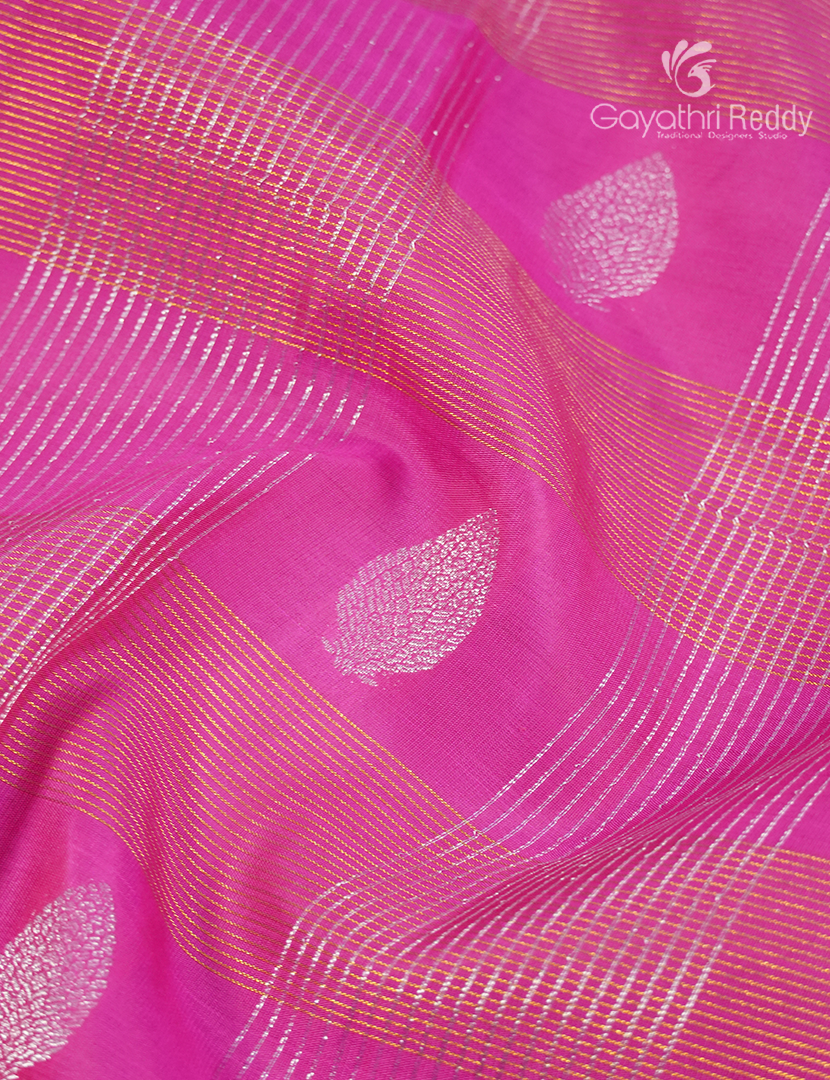 Pure Kanchipuram Silk Vintage Saree in Hot Pink  and Orange