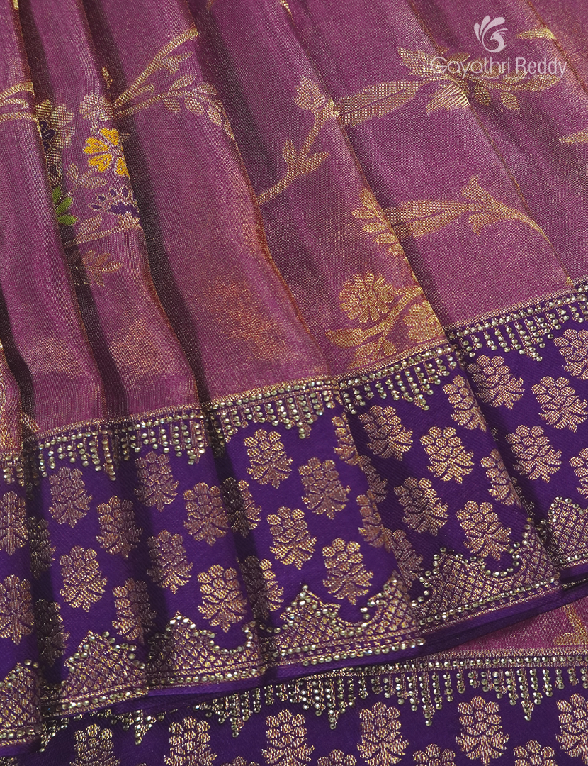 Semi Kanchipuram Silk Fancy  Saree in Deep Red Onion and Deep Magenta