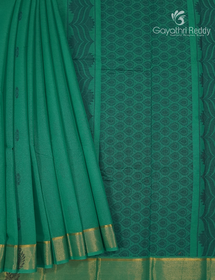 Pure Kanchi Cotton Saree in Rama Green