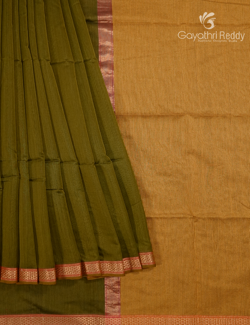 Pure Chanderi Sico Saree in Mehendi Green and Brown