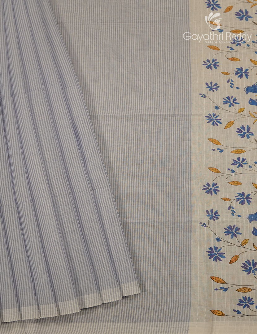 Pure Kanchi Cotton Printed Saree in Denim Blue
