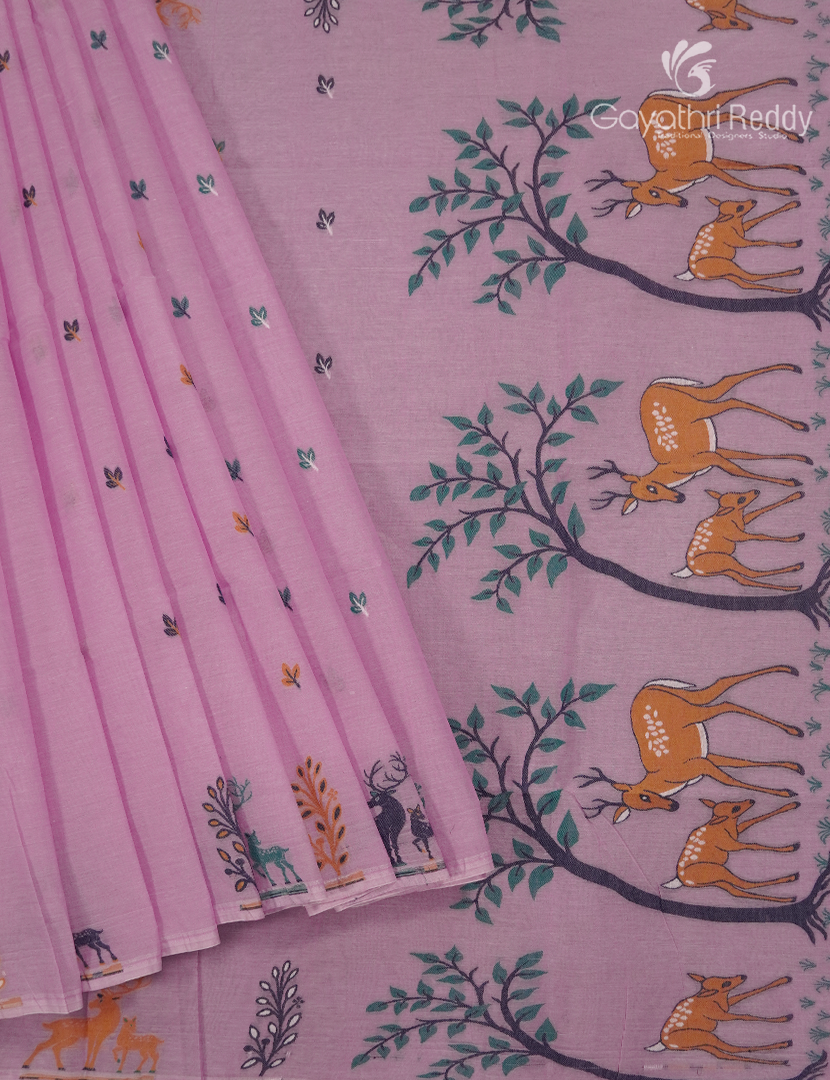 Jamdani Cotton Saree in Baby pink