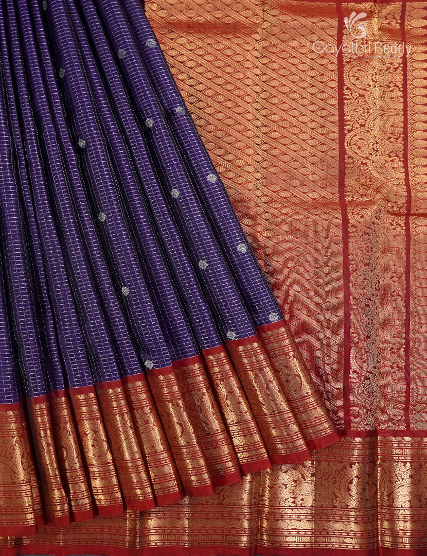 Pure Kanchipuram Vintage Saree in Deep Violet and Rust Red