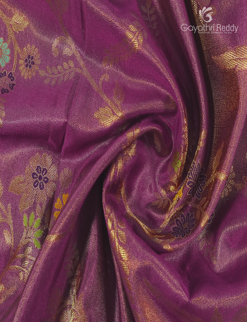 Semi Kanchipuram Silk Fancy  Saree in Deep Red Onion and Deep Magenta