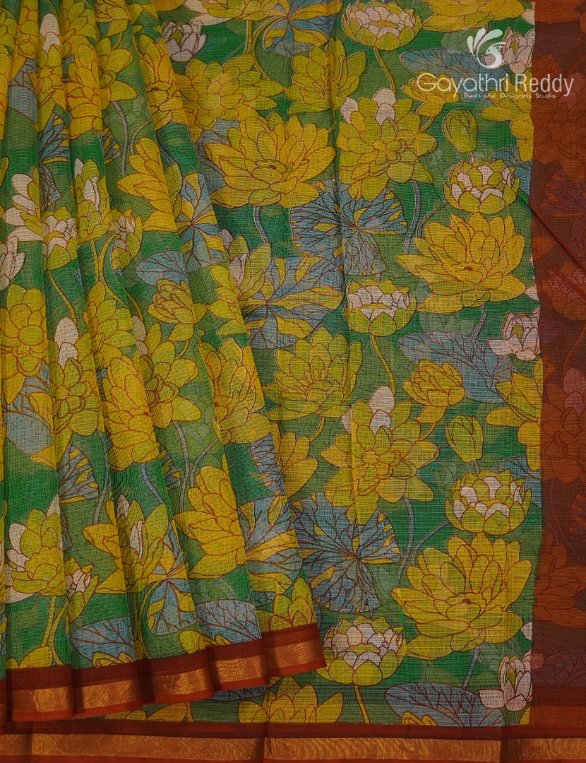 Premium Quality Cotton Kota Saree in Sea Green and Maroon Red