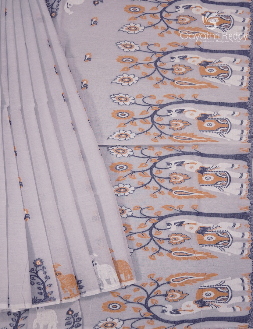 Jamdani Cotton Saree in Pastel Lavender
