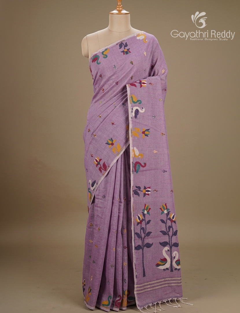 Jamdani Cotton Saree in Lavender