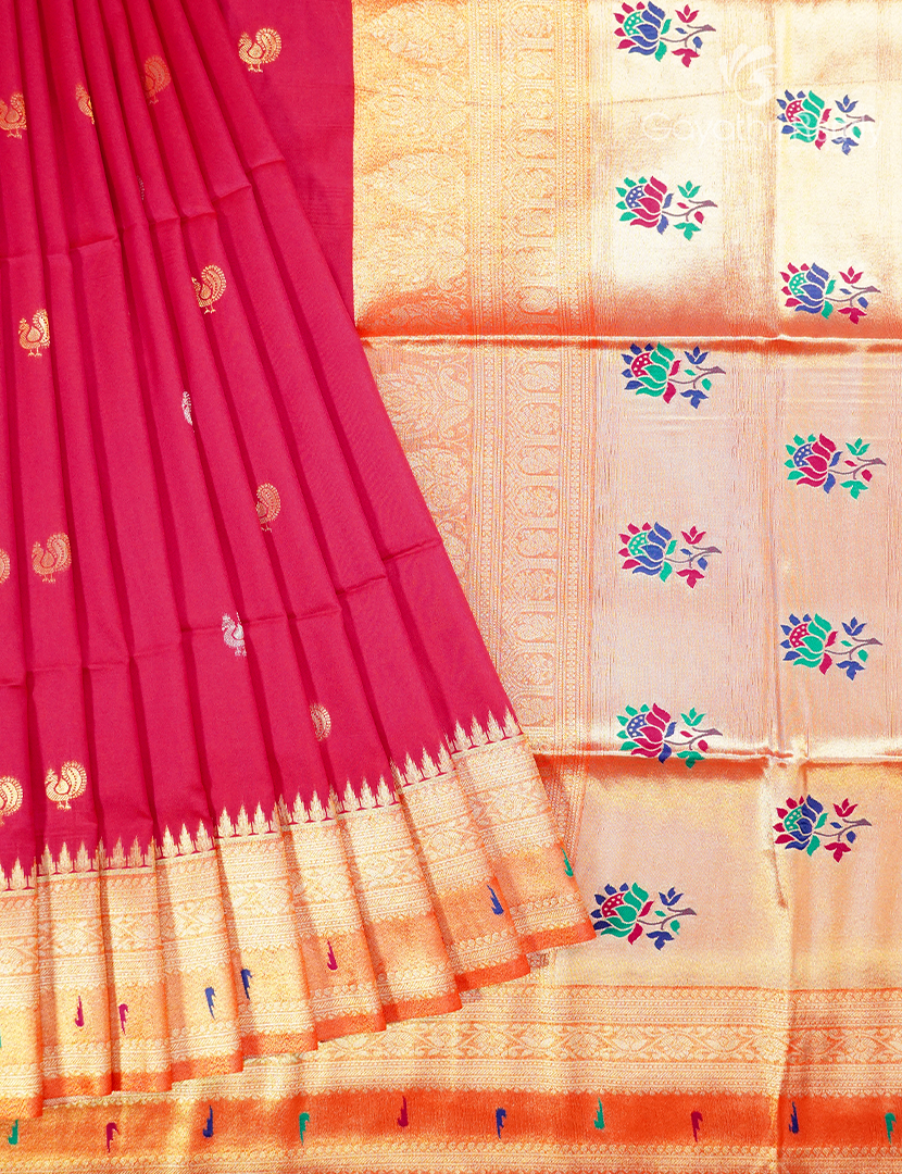 Semi Kanchipuram Art Silk Saree in Rani Pink