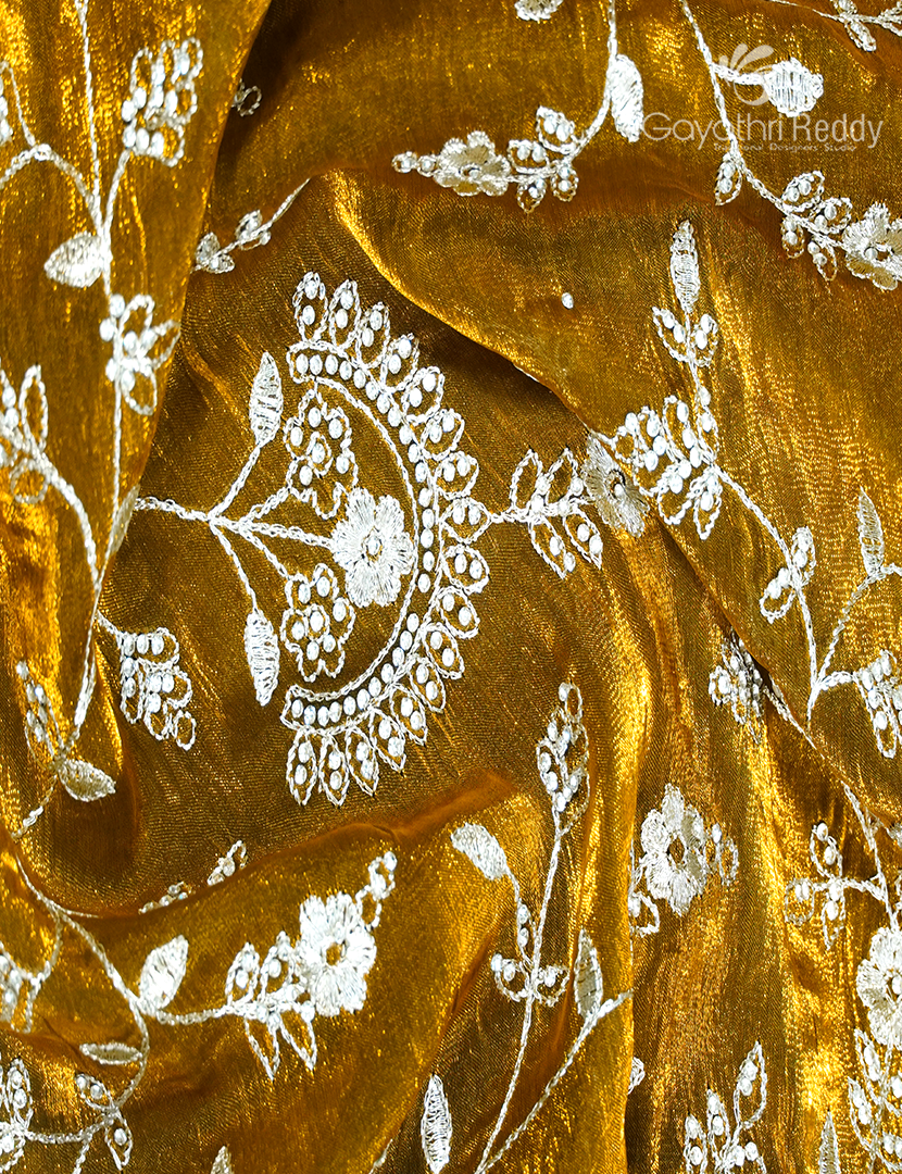 Tissue Fancy Party Wear in Dry Mehendi