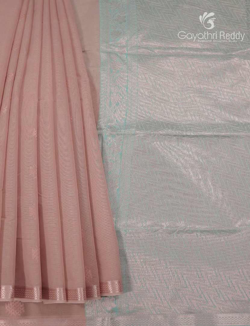Kanchipuram Sico Saree in Pastel Chikoo and Teal Blue