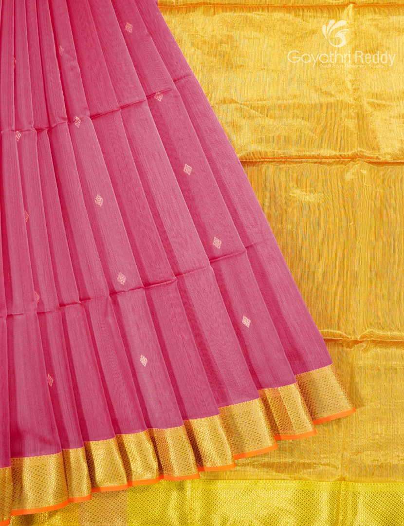Pure Chanderi Sico Saree in Baby Pink and Sunshine Yellow