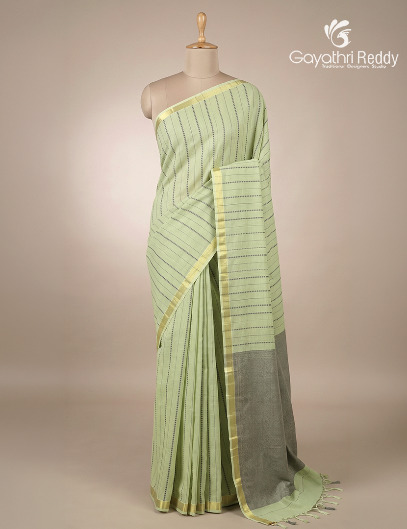 Pure Kanchi Cotton Saree in Mint Green and Grey