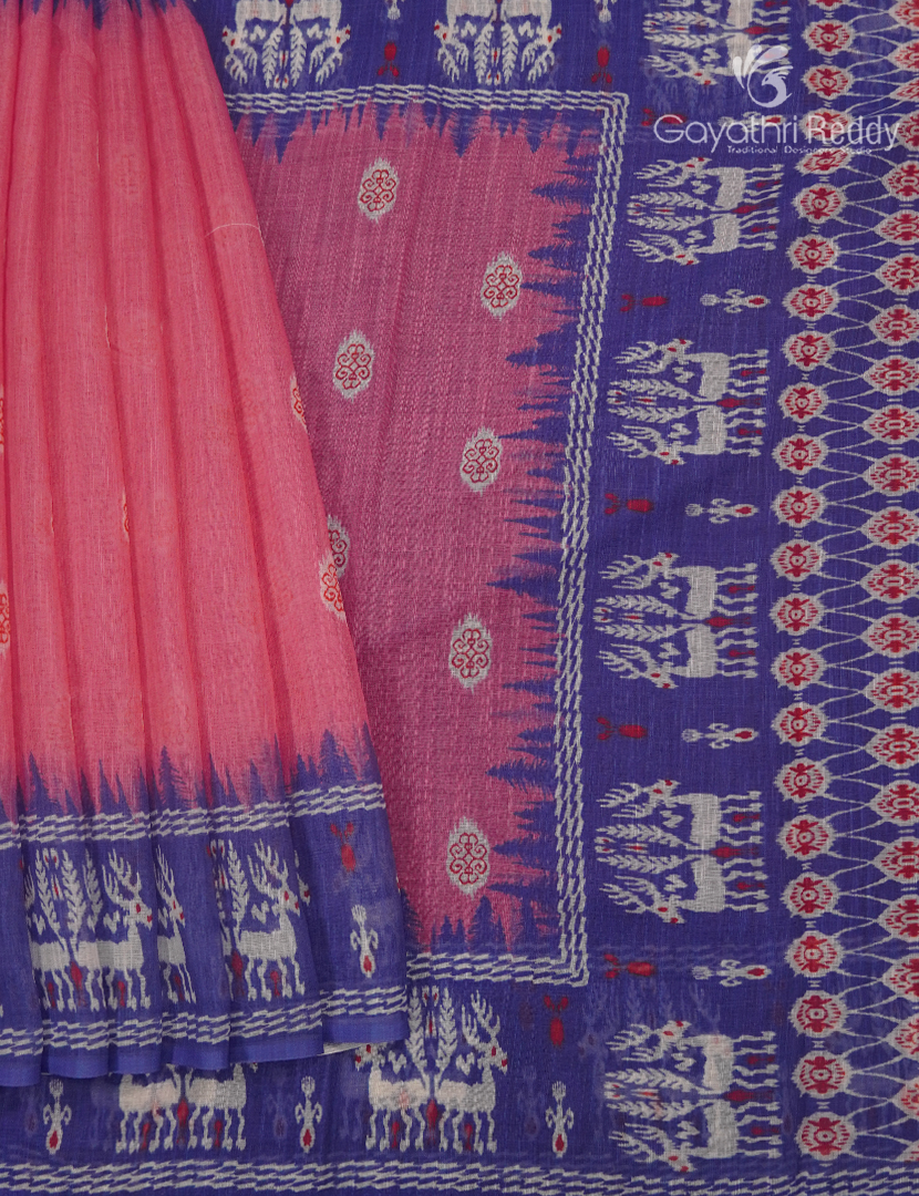 Linen Cotton Saree in Baby Pink
