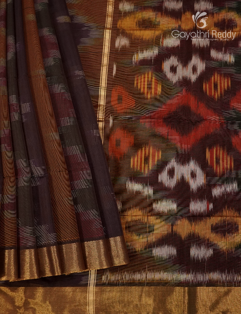 Semi Ikat Sico Saree in Brown