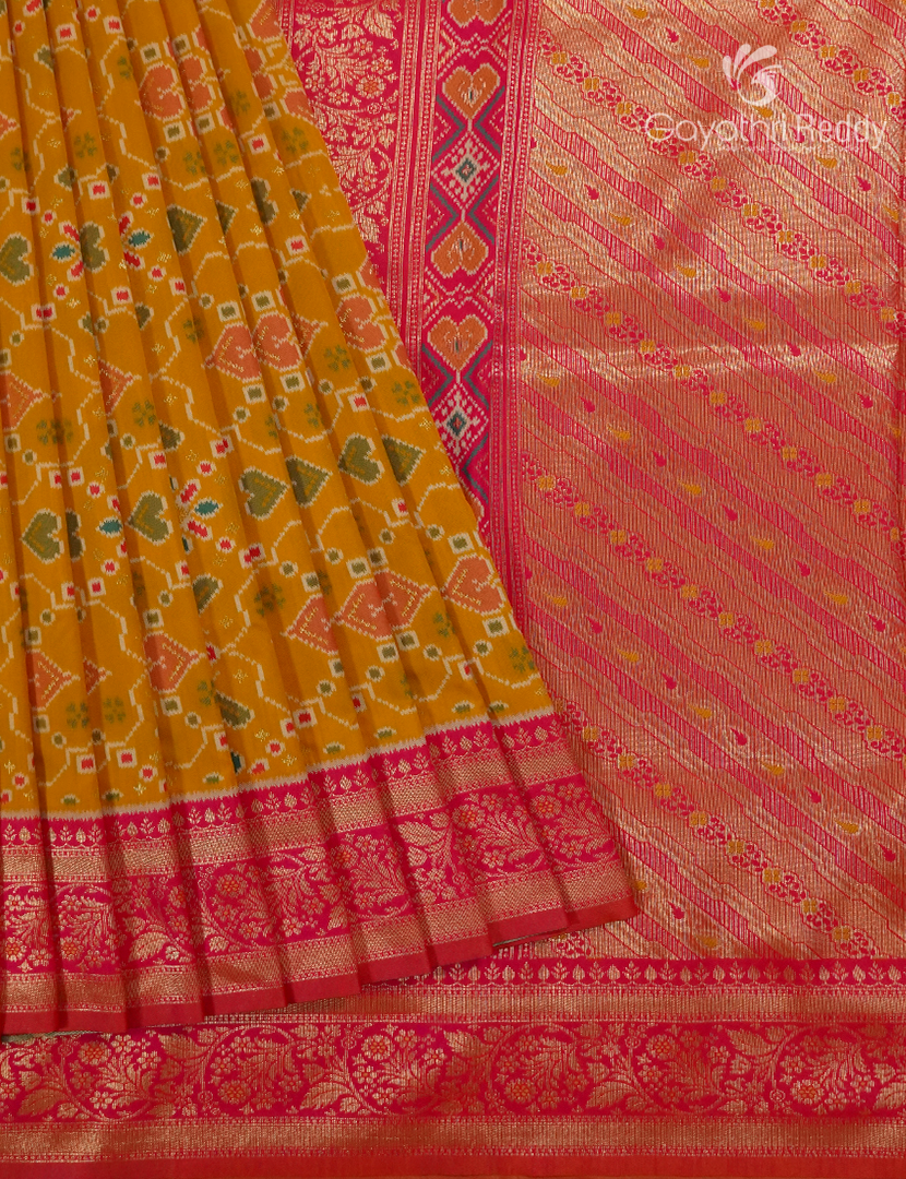 Semi Kanchipuram Art Silk Saree in Deep Mustard and Rani Pink