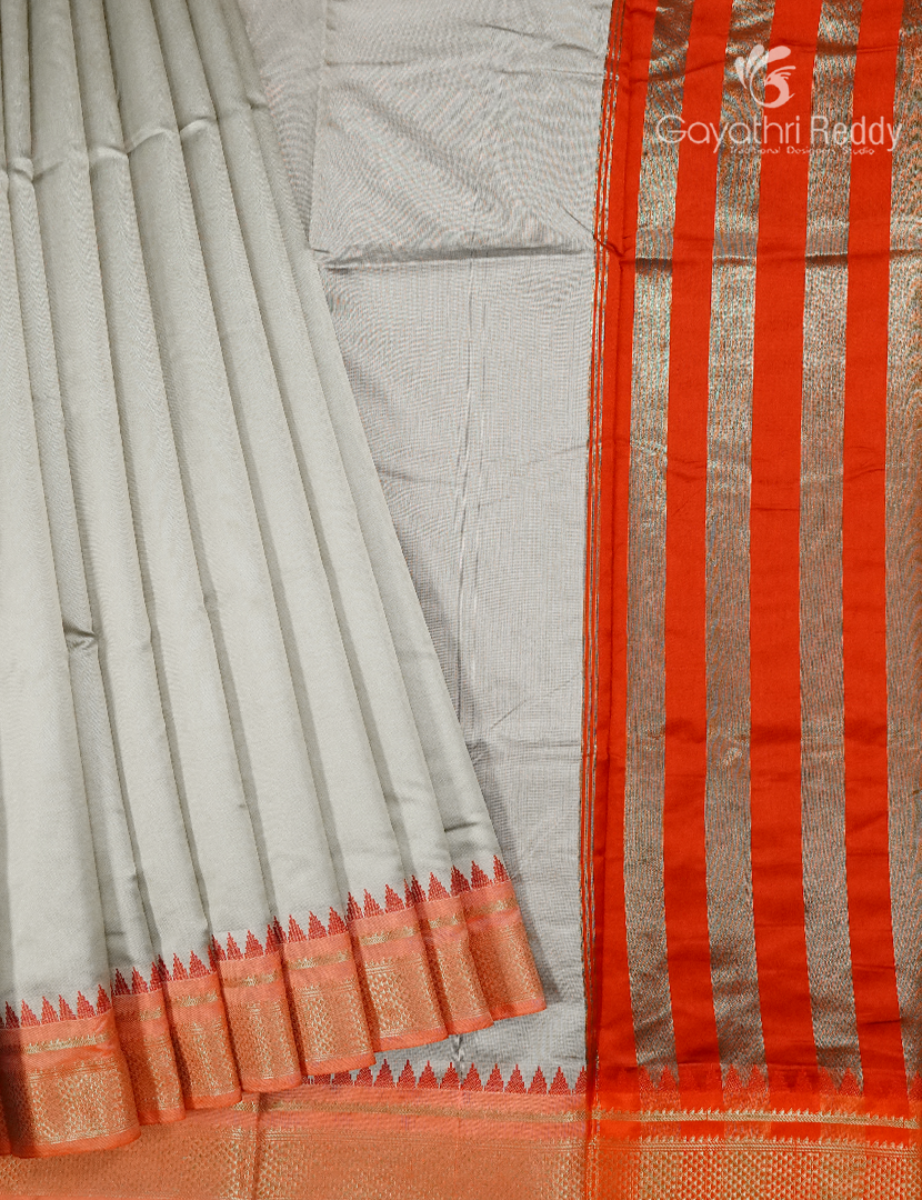 Semi Gadwal Saree in Metallic Grey and Orange