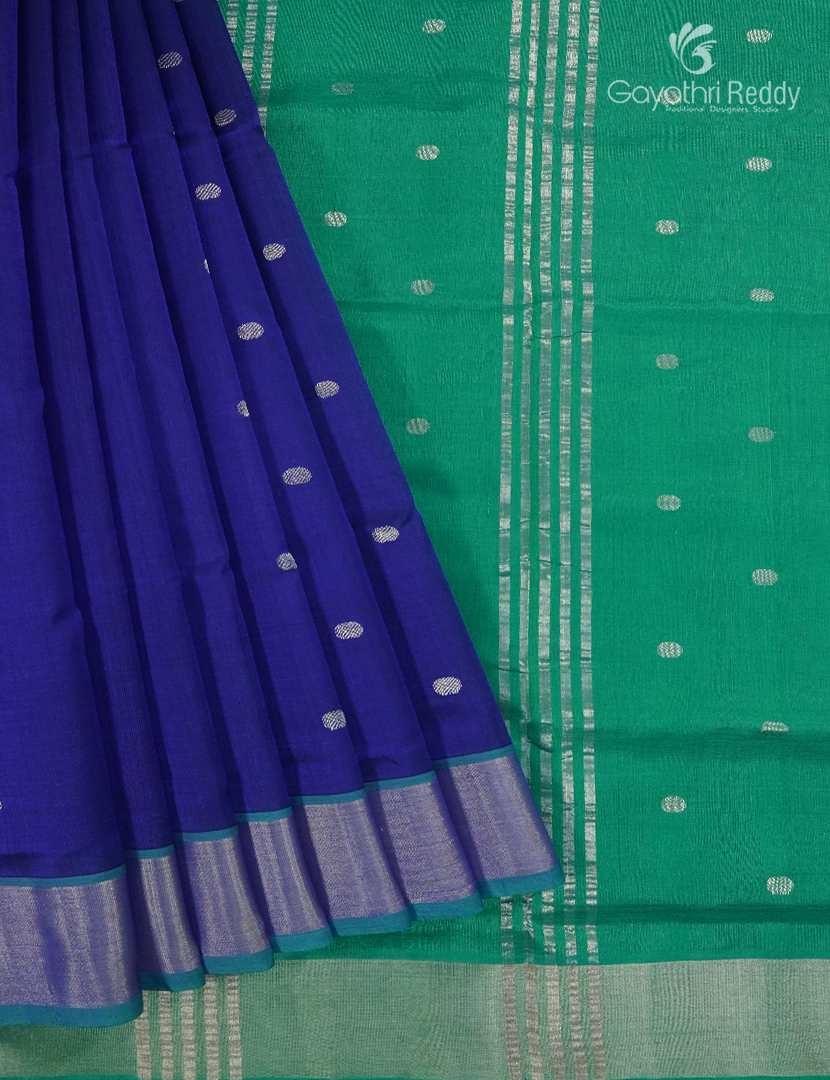 Pure Arani Sico Saree in Navy Blue and Sea Green