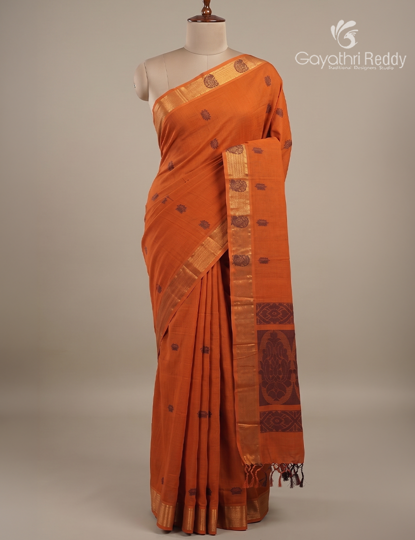 Pure Kanchi Cotton Saree in Orange