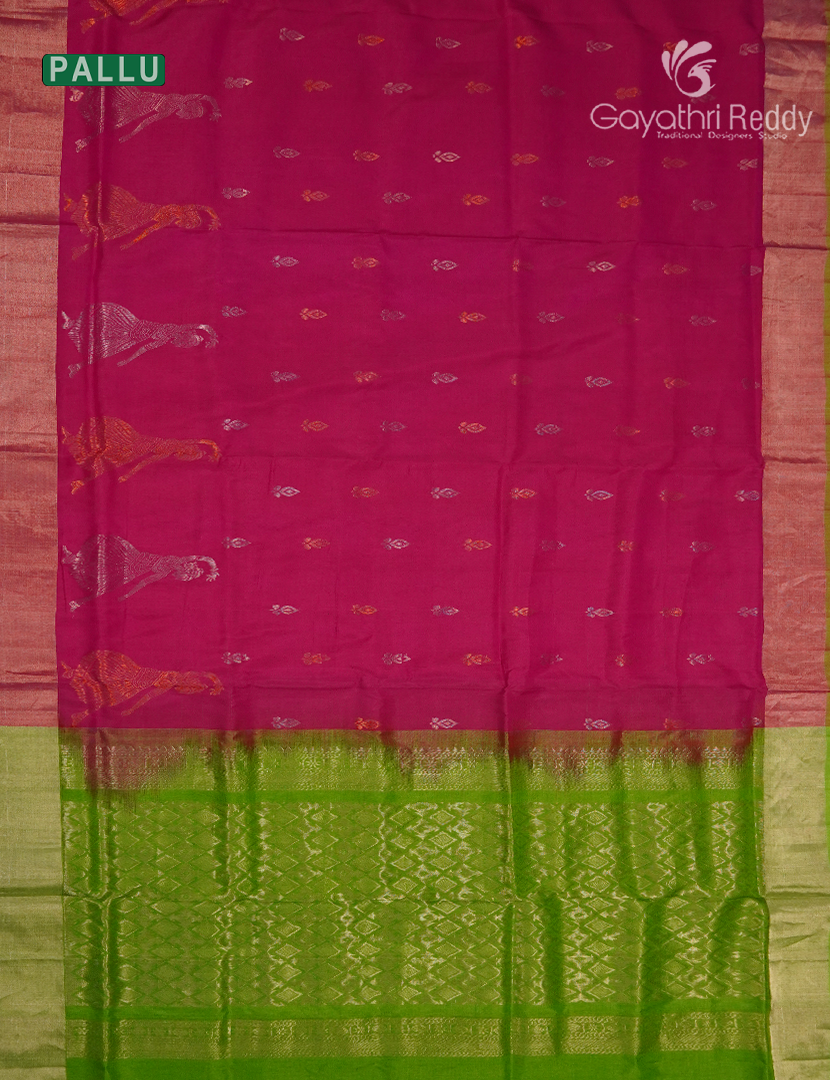 Pure Uppada Silk Saree in Pink and Parrot Green