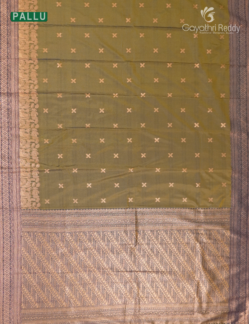 Semi Kanchipuram Art Silk Saree in Olive Green