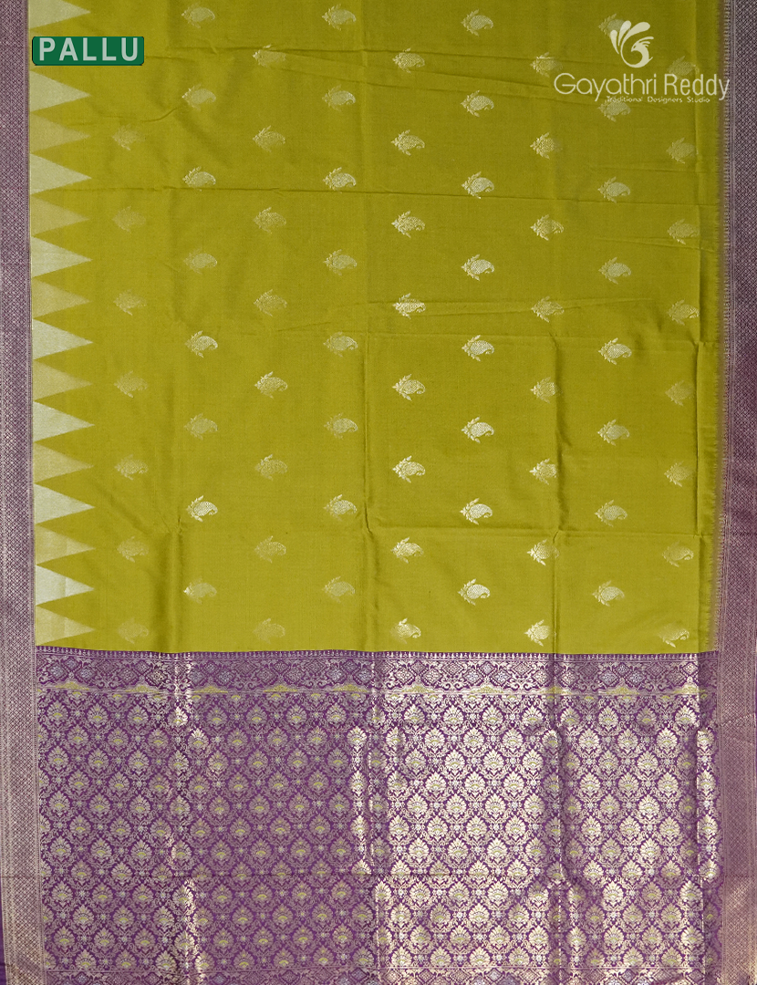 Semi Kanchipuran Silk Saree in Mehendi Green  and Purple