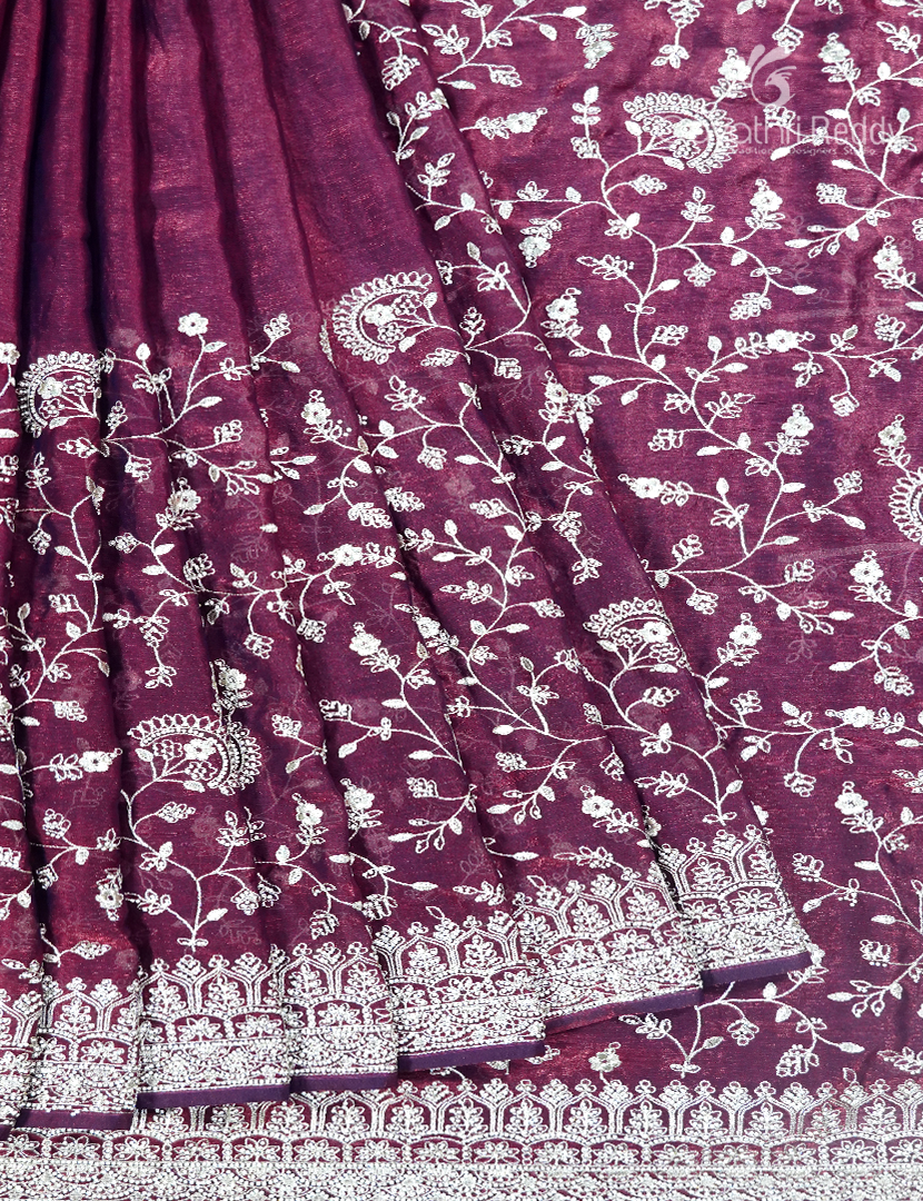 Tissue Fancy Party Wear in Plum