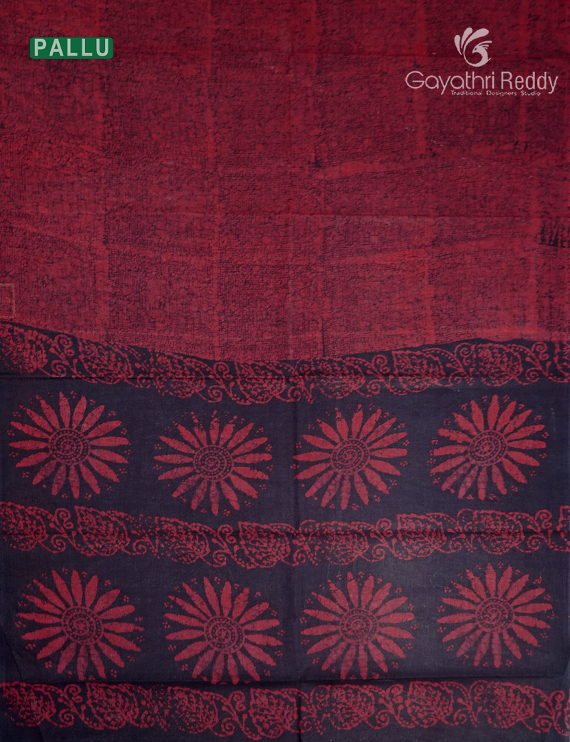 Cotton Batik Print Saree in Navy Blue and Peach pinknk