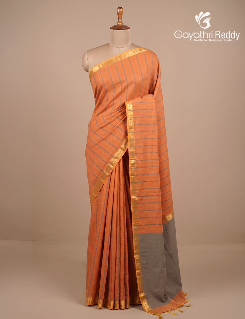 Pure Kanchi Cotton Saree in Orange