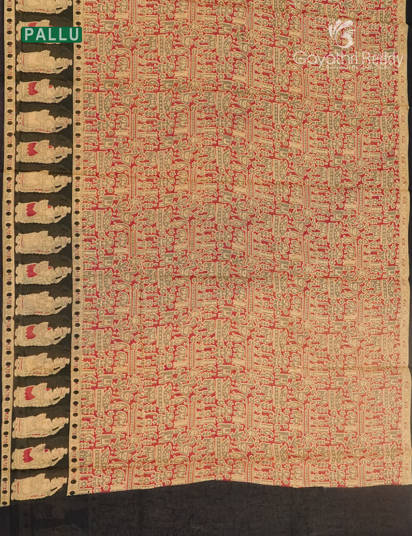 Pure MulMul Cotton Saree in Beige and Red