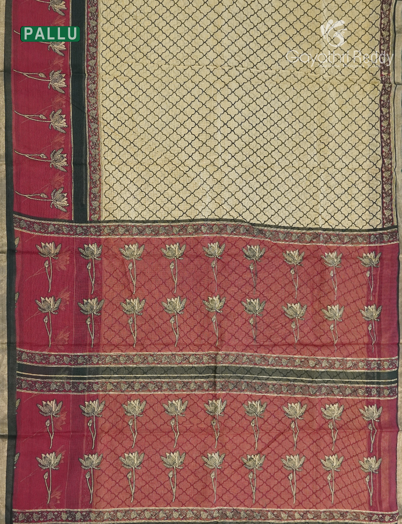 Premium Quality Cotton Kota Saree in Beige and Deep Pink