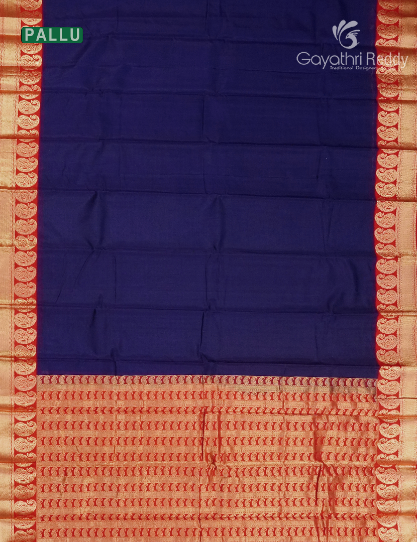 Pure Kanchi Sico Saree in Navy Blue and Red