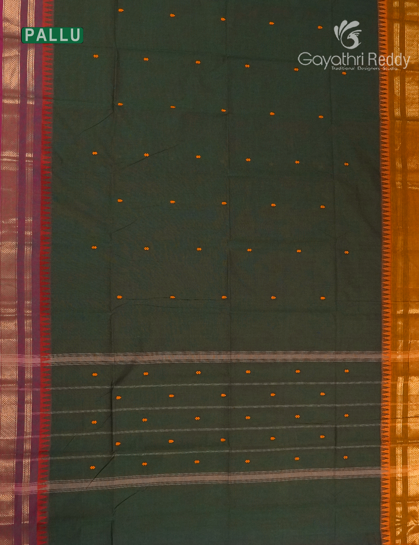 Pure Handloom Cotton Saree in Deep Olive Green