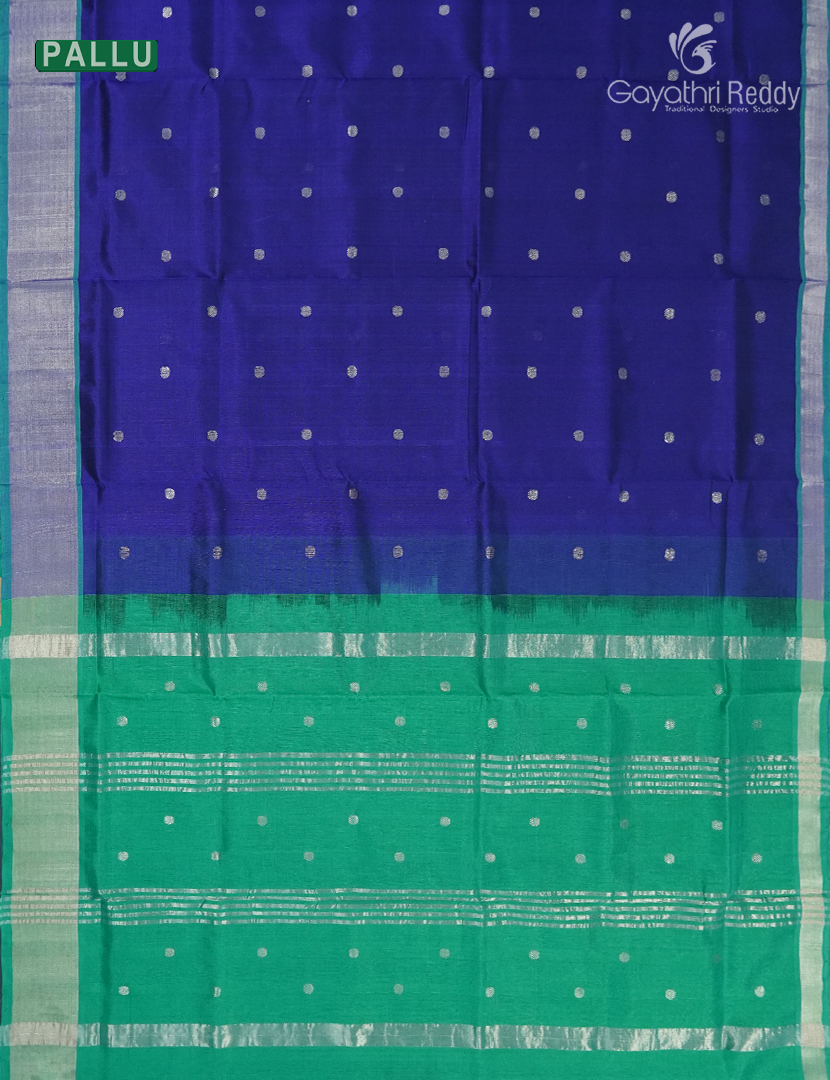 Pure Arani Sico Saree in Navy Blue and Sea Green
