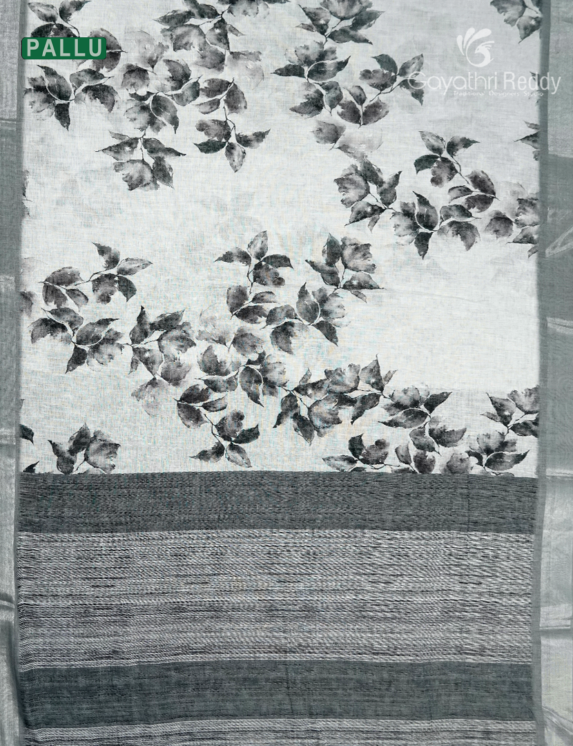 Linen Silk Saree in White and Black