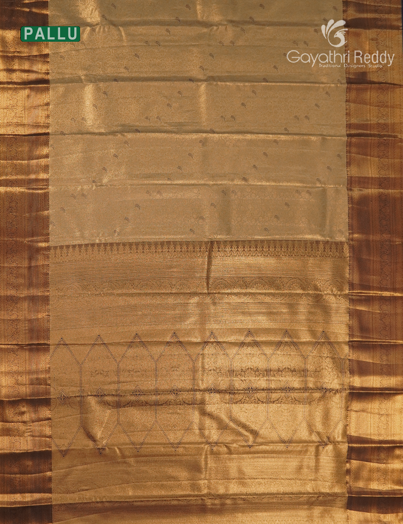 Semi Kanchipuram Silk Saree in Antique Gold and Navy Blue