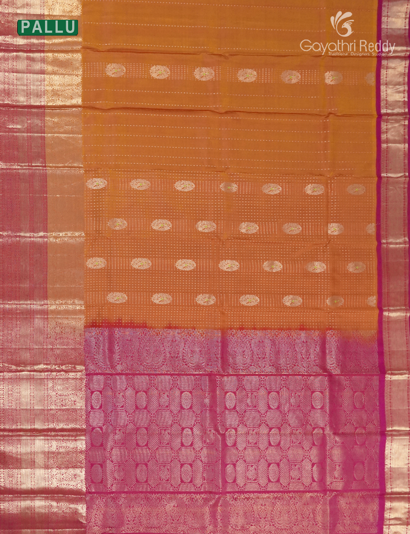 Pure Kanchipuram Silk in Rust Orange and Rani Pink