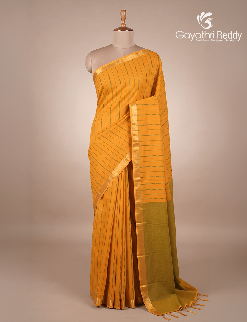 Pure Kanchi Cotton Saree in Tangarine