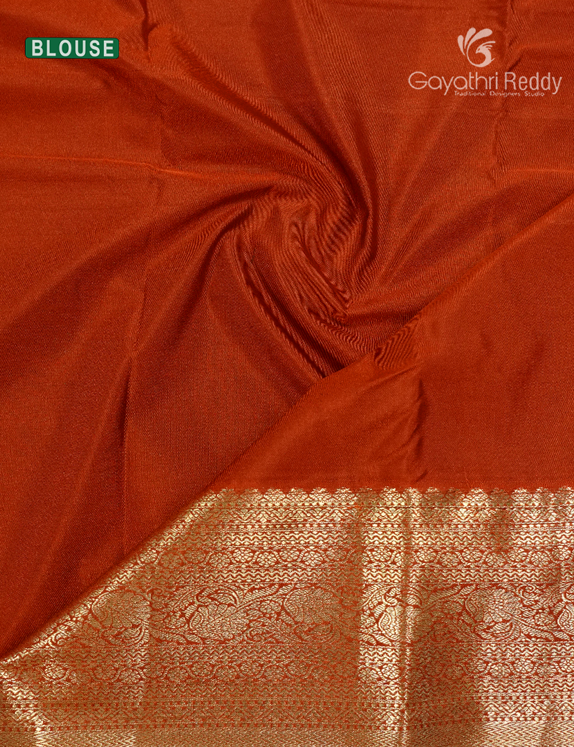 Semi Kanchipuram Silk Saree in Deep Brown and Orange
