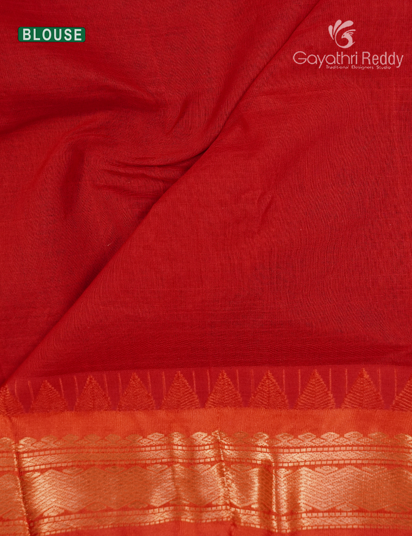 Pure Gadwal Cotton Saree in Deep Olive Green and Red