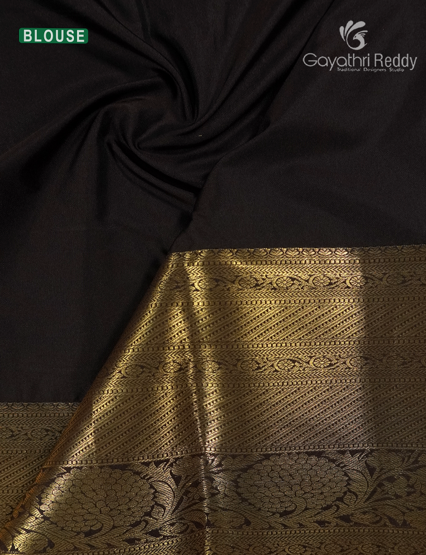 Semi Kanchipuram Silk Saree in Deep Peacock Blue and Black