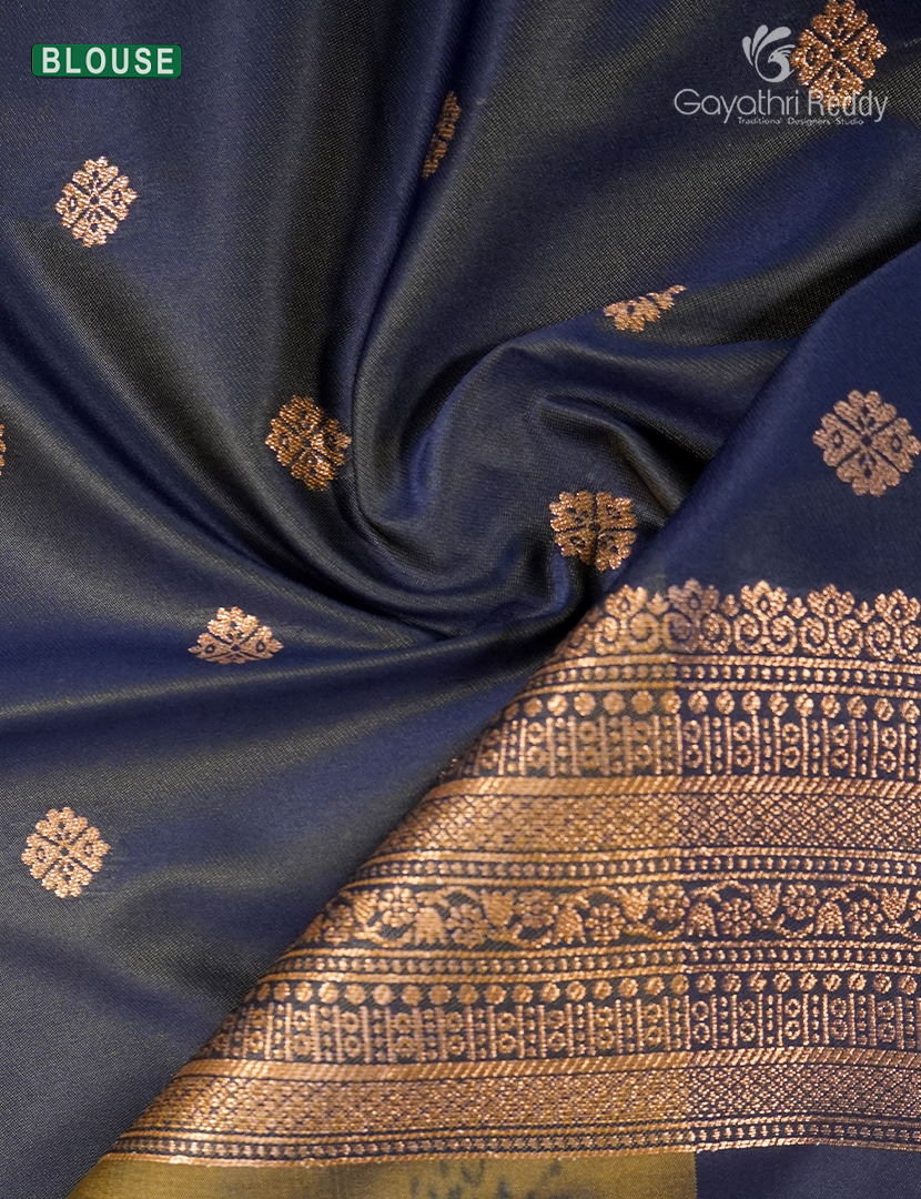 Semi Kanchipuram Art Silk Saree in Olive Green