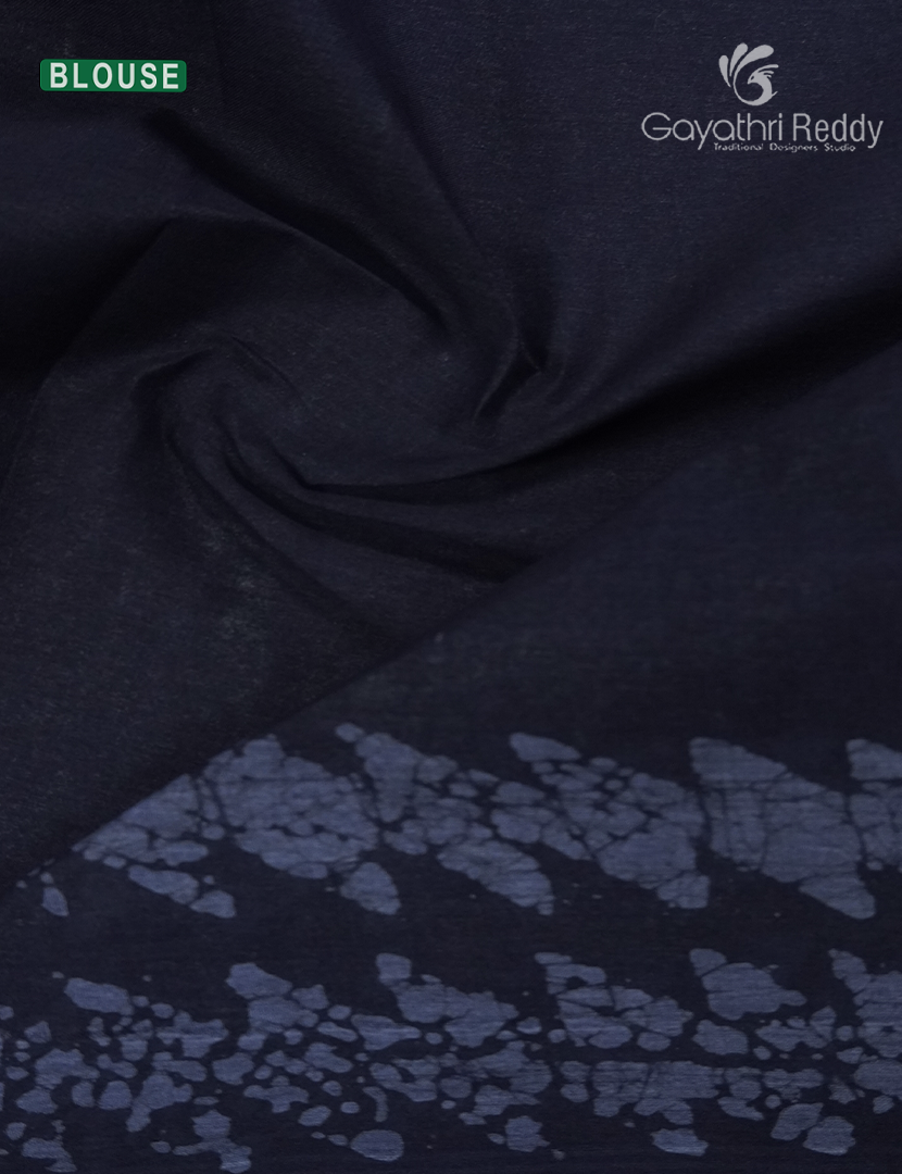 Cotton Batik Print Saree in Deep Blue and Indigo Blue