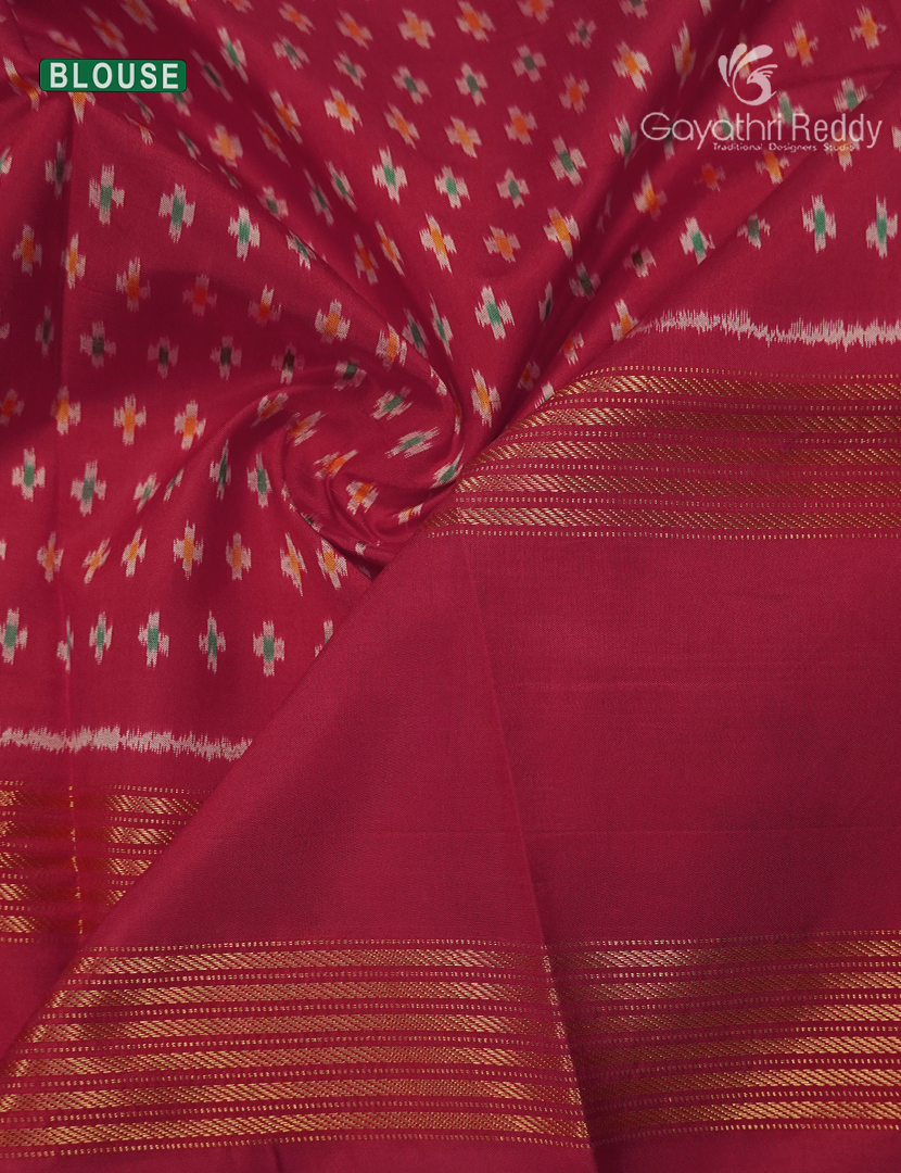 Pure Ikat Silk Saree in Baby Pink and Rani Pink
