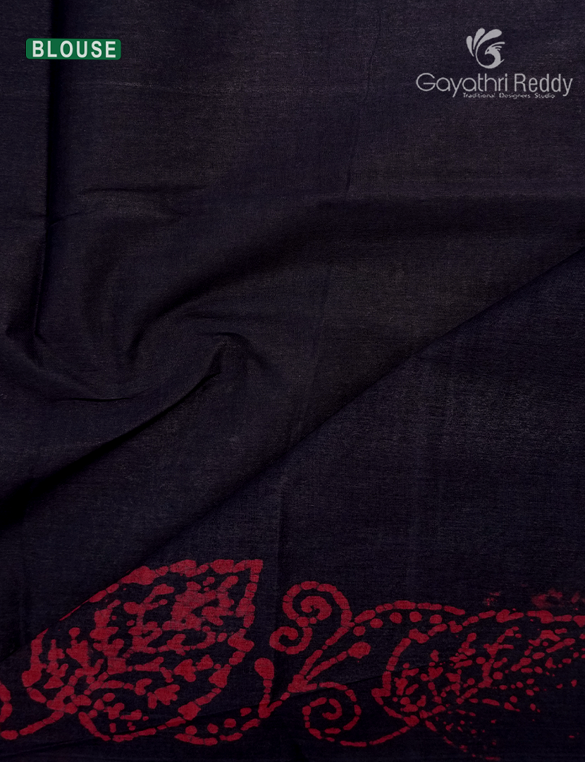 Cotton Batik Print Saree in Navy Blue and Peach pinknk
