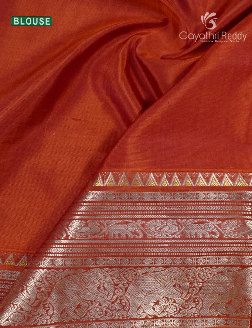 Pure Venkatagiri Silk Saree in Deep Maroon and Burnt Orange