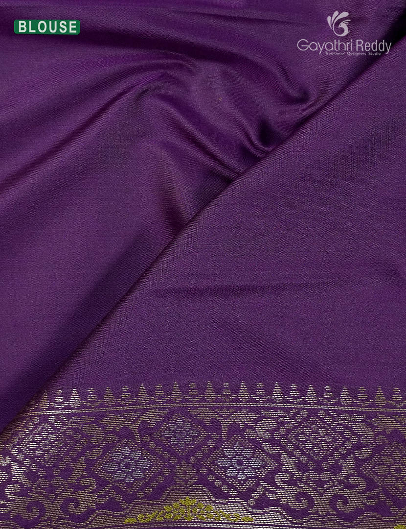Semi Kanchipuran Silk Saree in Mehendi Green  and Purple