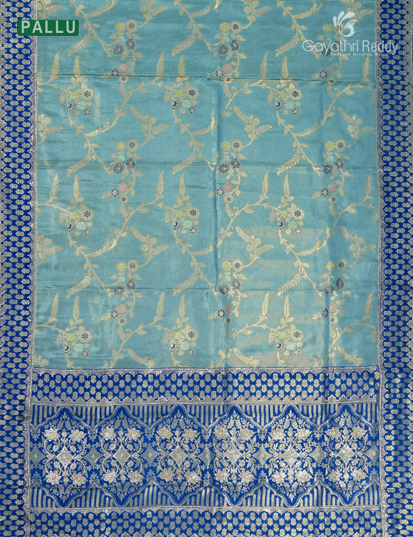 Semi Kanchipuram Silk Fancy  Saree in Sea Grey and Navy Blue