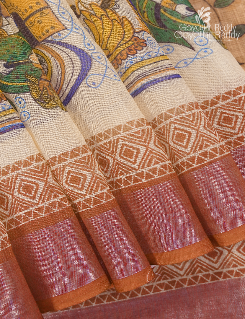 Pure Linen Saree in Peach