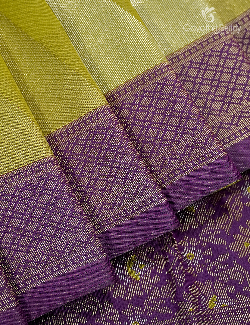 Semi Kanchipuran Silk Saree in Mehendi Green  and Purple
