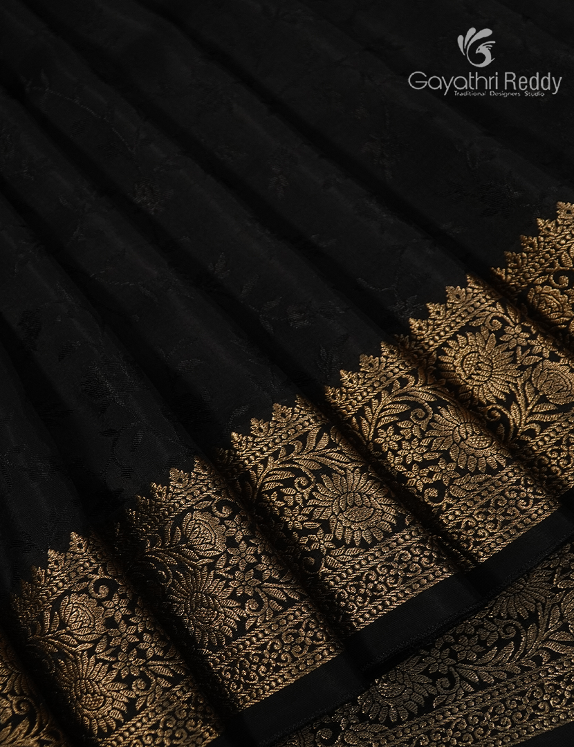 Semi Mysore Crepe Saree in Black